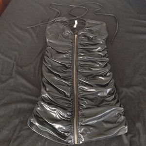 Sexy black faux leather club dress