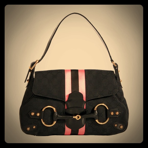 Gucci Horsebit Black Pink Stripe Flap Bag