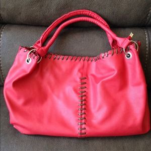 Faux Leather Handbag with Brown Stitching