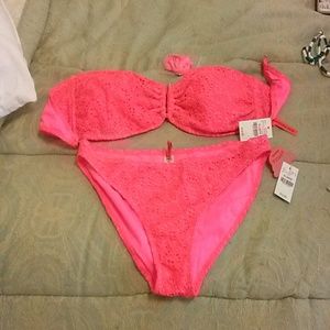 Pink crochet bikini and stripped bikini bundle