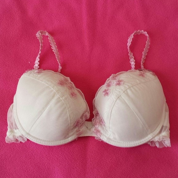 White with pink floral sexy bra