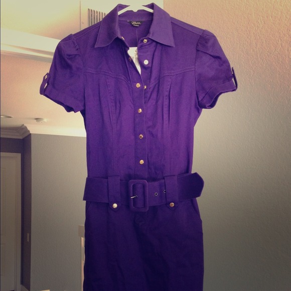 Guess Deep Violet Dress w Belt n Pockets NWT