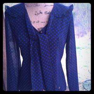 Beautiful black blouse with bright blue dots