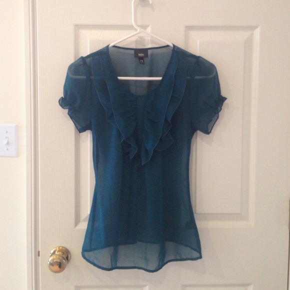 Blue green ruffle top