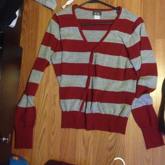 Red and grey cardigan!