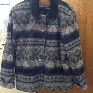 Wool blue tones, suede collar excellent condition