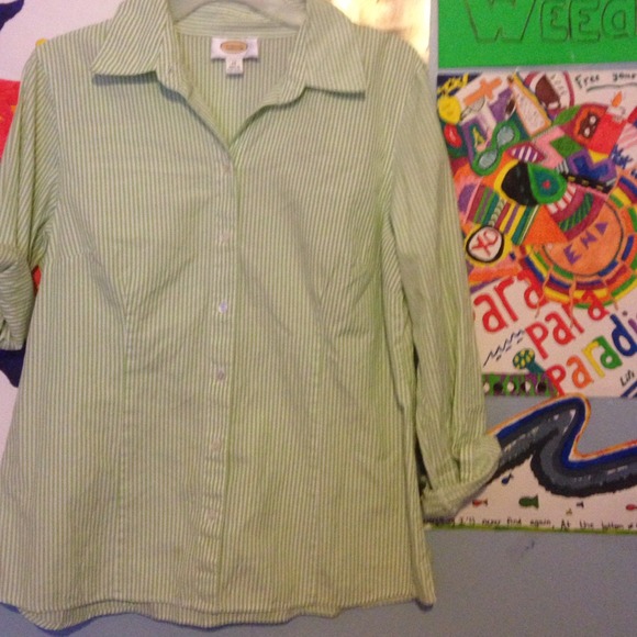 Green and white striped shirt