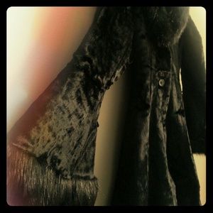 Vintage inspired black velvet and fake fur coat