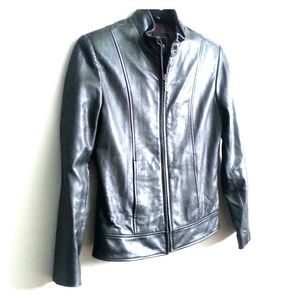 Black leather motorcycle jacket