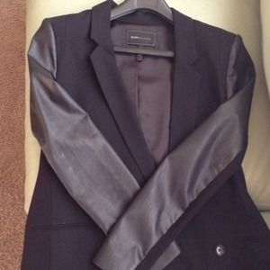 Black BCBG blazer with leather sleeves