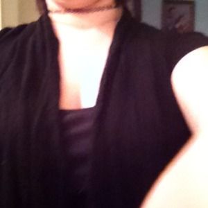 Black cardigan thingy and black pinstripe dress.