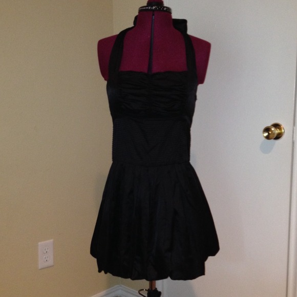 Black satin halter dress