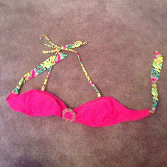 Pink tribal print bathing suit top