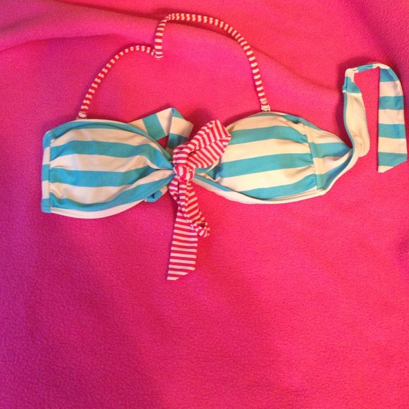 Blue and red striped bathing suit top