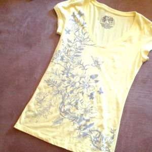 Yellow floral vneck- Size Med in Juniors