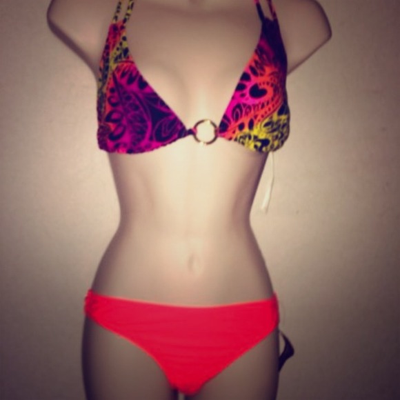 Neon 2 Piece Bikini Swim Suit Halter Top & Bottom