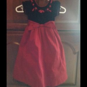 Child's red dress w/ black velvet top w/red roses
