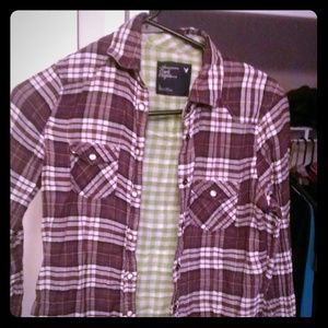 American Eagle purple/lime green button up