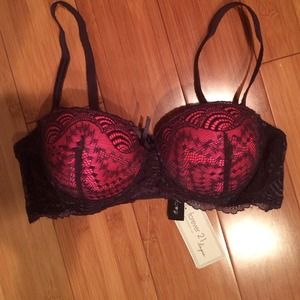 Black& Pink Lace Over Push-up Bra