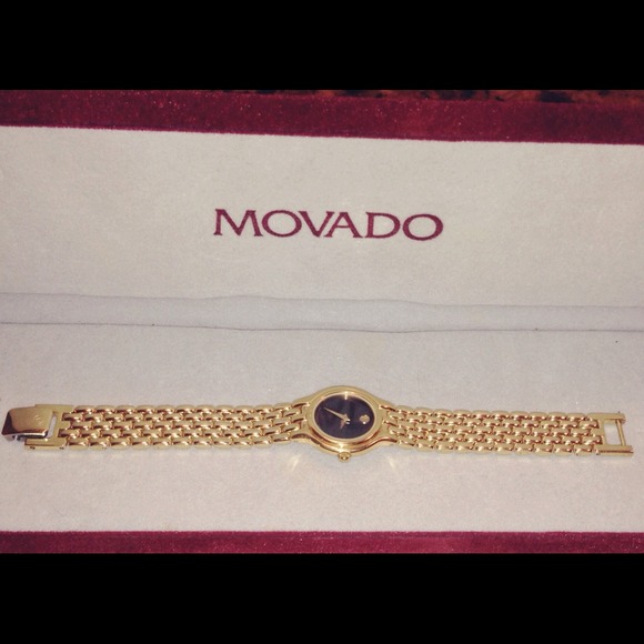 Movado Yellow Gold Plated Watch Black Dial Swiss - Picture 3 of 4