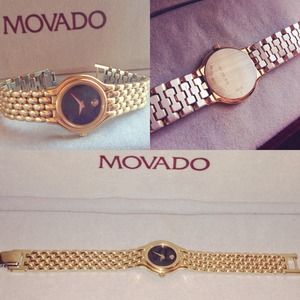 Movado Yellow Gold Plated Watch Black Dial Swiss