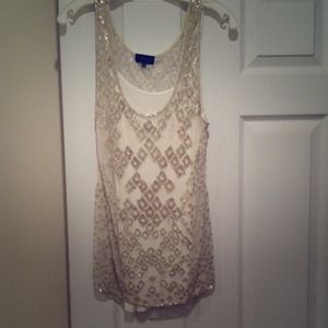 Long ivory beaded top with matching liner tank.