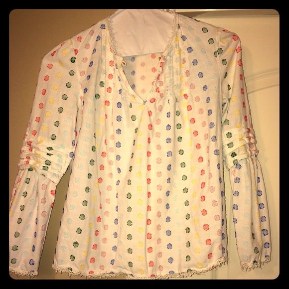 Marc Jacobs white peasant blouse with rainbow dots