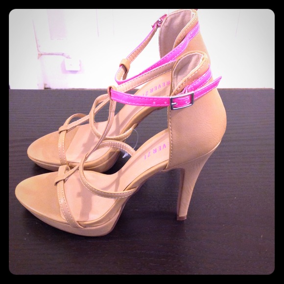 Nude Heel with Neon Ankle Strap