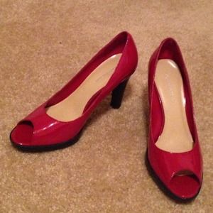 Gorgeous! Red patent pump. Black heel and platform