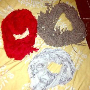 3 scarves. 2 infinity, 1 wrap around.