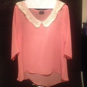 Pink Sheer Top w/ Lace Peter Pan Collar