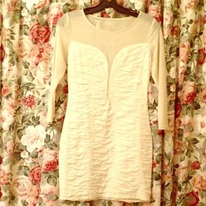 White party dress with sheer neck and arms