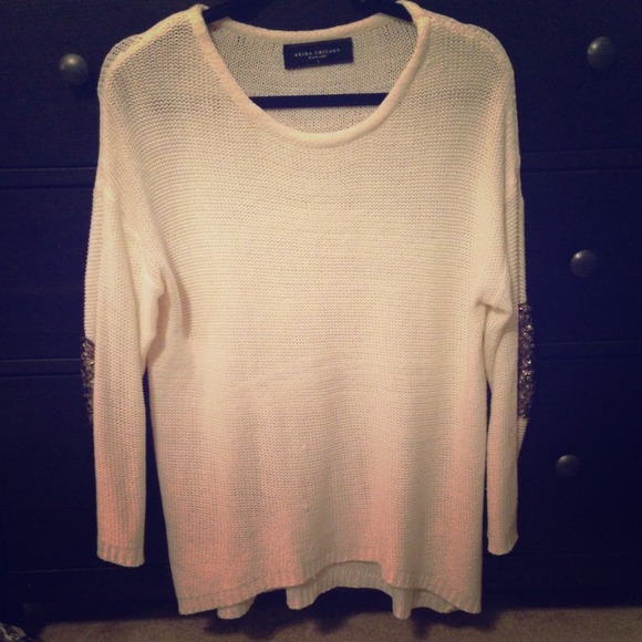 Akira Sweaters - White Sweater with Sparkles on Elbows