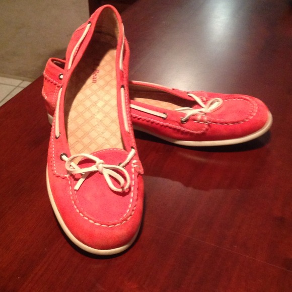 LLBean women's red leather boat shoe
