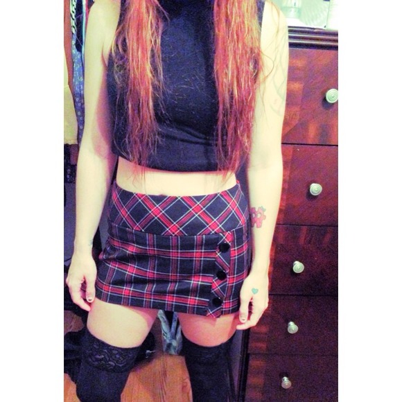 Plaid high waist school girl skirt