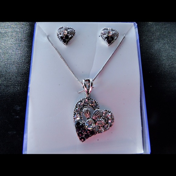 Heart black necklace set
