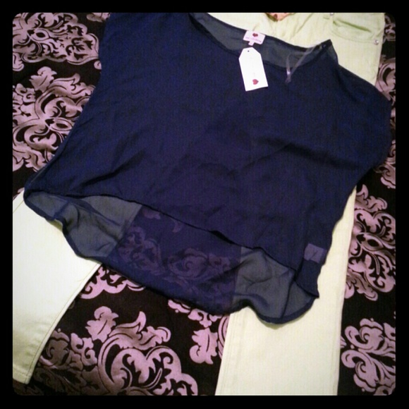 Blue sheer blouse, lime green pants