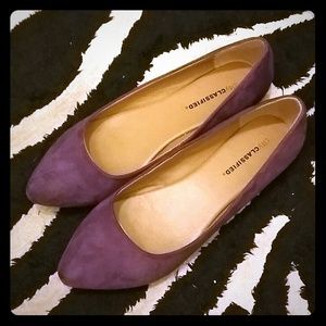 Purple pointy slip ons