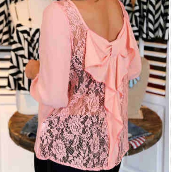 Peach Lace and Bows Top