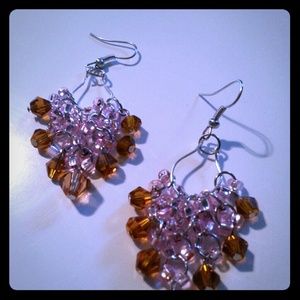 Pink and amber chandelier earrings