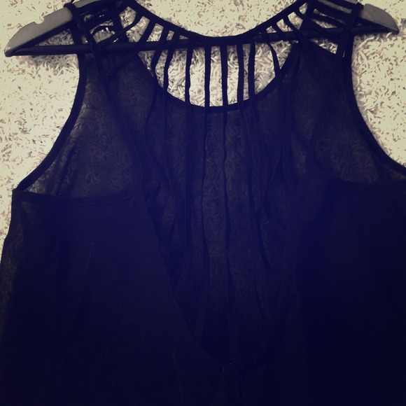 Sheer black short-to-long 'ripped backed' shirt