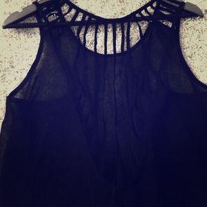 Sheer black short-to-long 'ripped backed' shirt