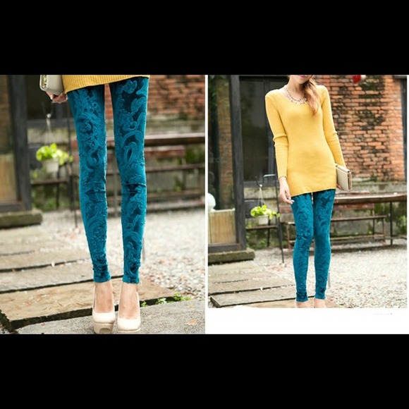 Retro Style~ Peacock Green Leggings NEW - Picture 1 of 3