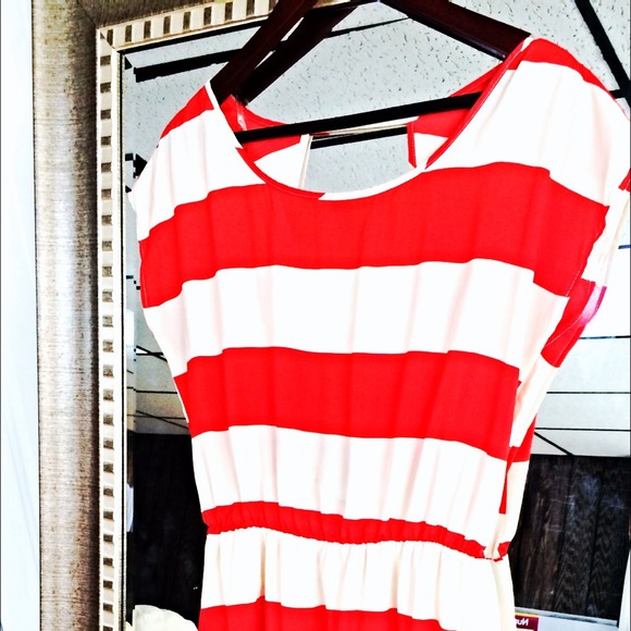Tomato and white striped sundress