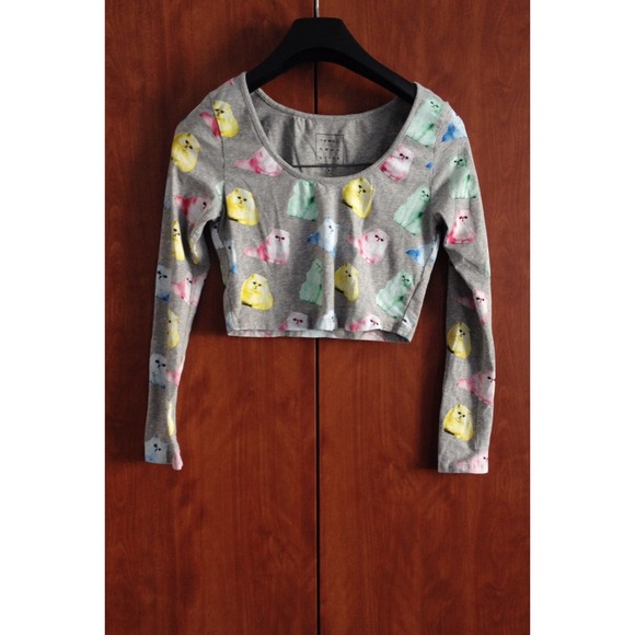 NWOT Candy Cats Crop Long Sleeve