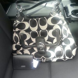 Black Coach signature bag with matching wallet