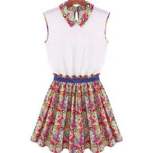 New Elegant Slimming Floral Lapel Pleated Dress