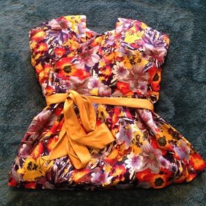 Anthropologie floral bustier top with satin belt