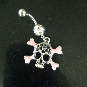 Belly button ring skull pink and black