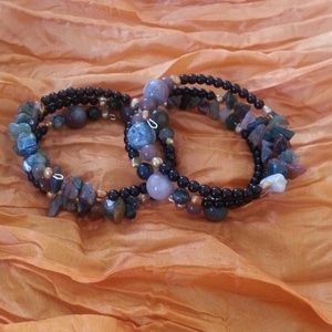 Indian Agate & Black Onyx Bracelets